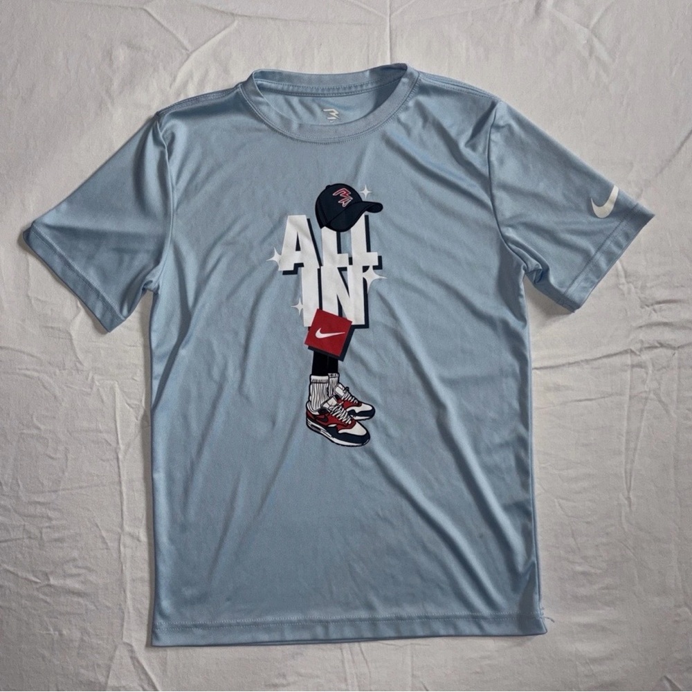 3BRAND Boys Dri-Fit Light Blue Graphic Print T-Shirt Size L Short Sleeve